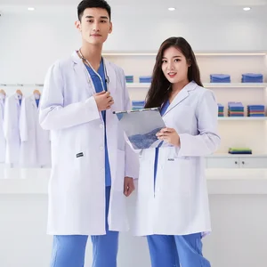 Women's Doctor's Long Sleeved Woven Fabric Polyester/Cotton Medical Coat Hospital Uniform White Lab Coat