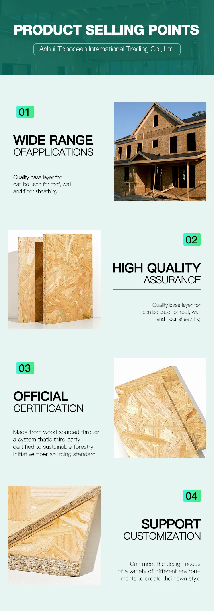 Topocean Wholesale Price Floor Using Osb Plywood 4x8 Pine Materials