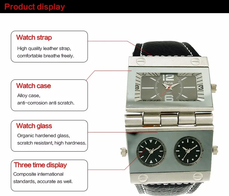 OULM 9525 orologi quadrati da uomo miglior orologio da polso con cinturino  in pelle creativo orologio da uomo doppio resistente all'acqua