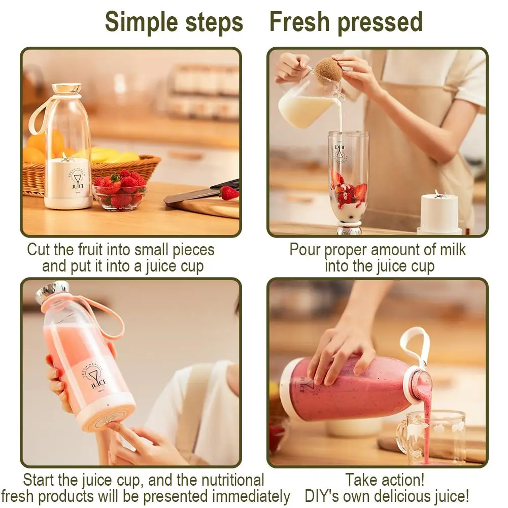 Fresh Fruit Juice Bottle Blender 500ml Usb Rechargeable Portable