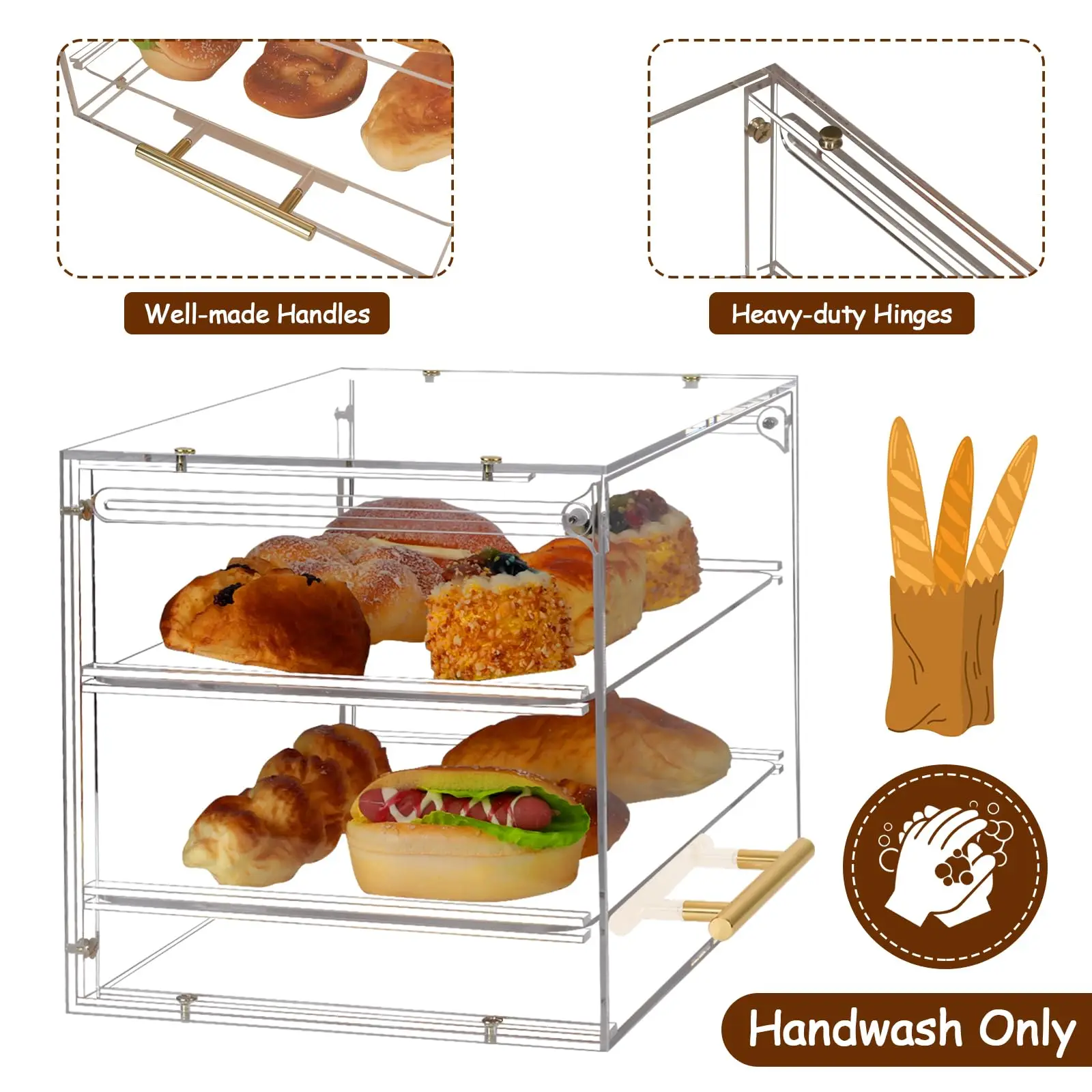 Countertop Acrylic Bread Box with Front Door Acrylic Large Pastry Display Case for Bakery Bread Baking