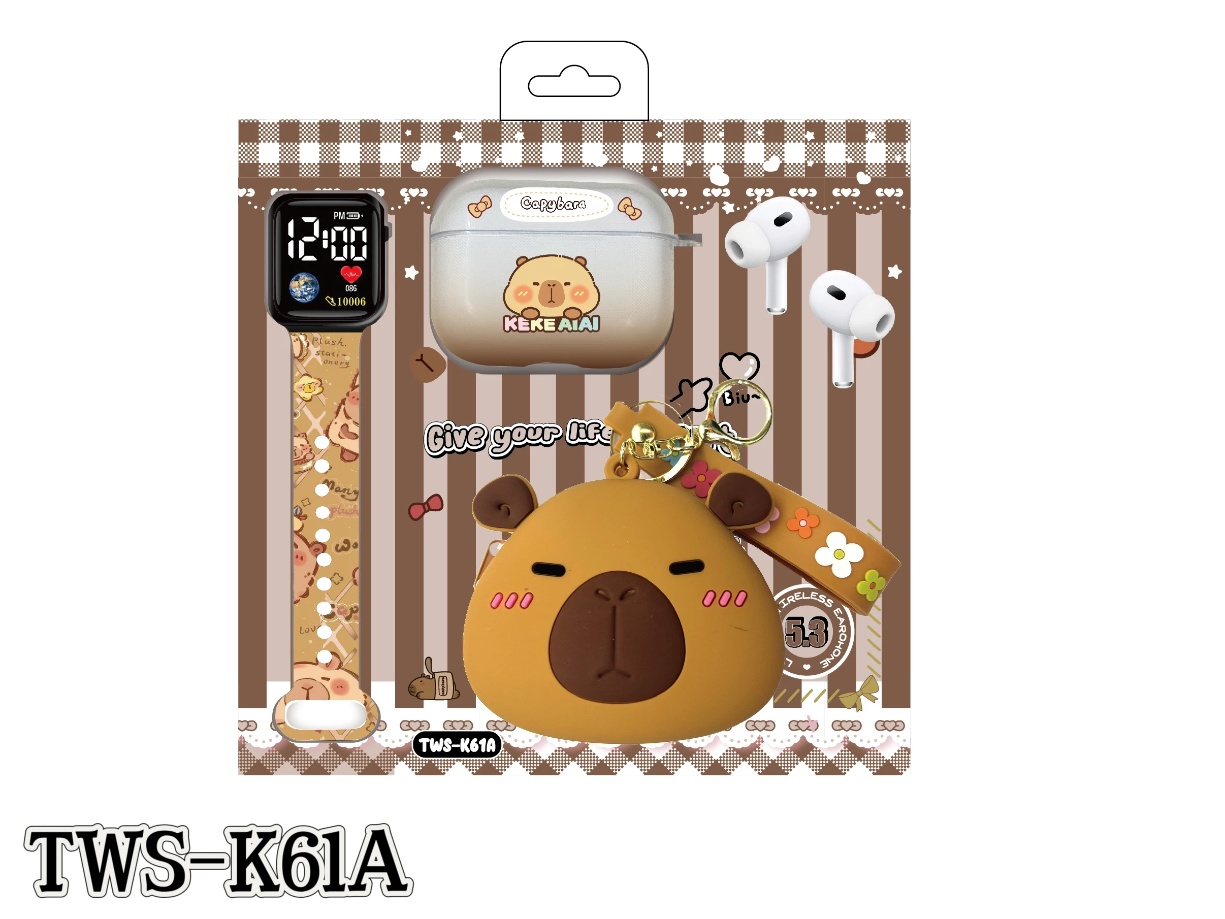 New TWS K61A Cartoon Bluetooth Earphones with Adorable Silicone Case Capybara Silicone Pouch LED Watch!