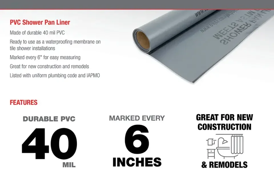 200 Sqft 5 X 40 Ft Factory Price 30 Or 40 Mil Shower Pan Liner Pvc