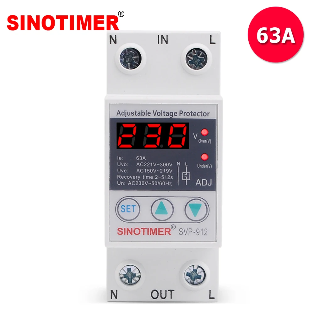 SVP-912 Adjustable Voltage Protector – Under/Over Voltage Relay With Self Recovery, 120VAC, DIN Rail Mount (Adjustable Delay)