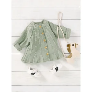 New Design Solid Color Casual Baby Coat Soft Knitted Long Sleeve Single Breasted Fluffy Girls Sweater 100% Acrylic Breathable