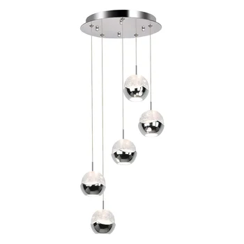 5-Light Led-Integrated Pendant Lamp, Premium Bubble Globe with Chromed Finished  for Living Room and hotel Restaurant