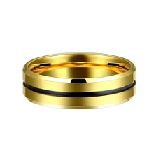 Wholesale Price 7mm Luxury Jewelry IP Black Gold Tungsten Ring Anillos De Hombre Engagement Ring Man Ring Jewelry Rings
