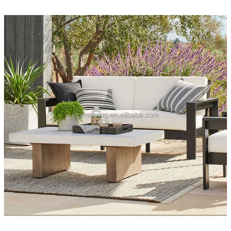 Aluminum casting outdoor garden furniture, Patio sofa set with concrete table, high-quality metal garden sofa