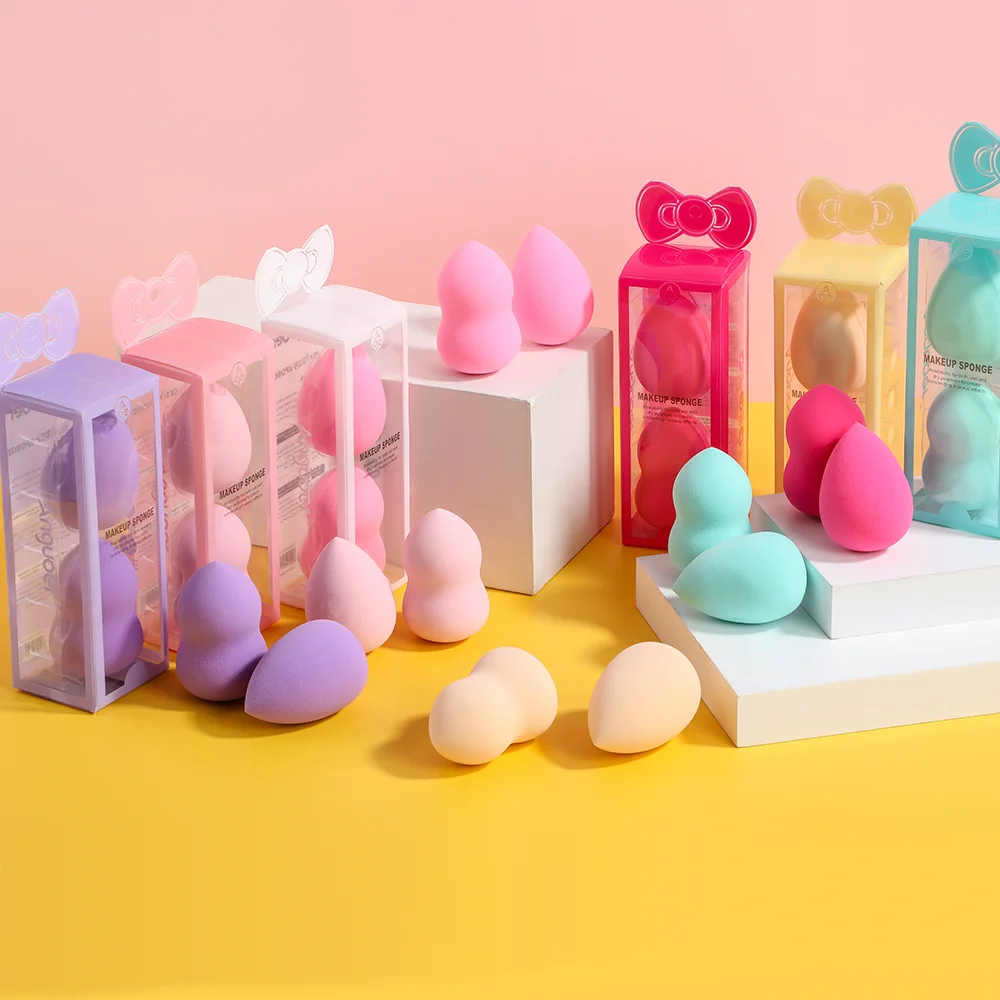 BS-MALL 2 шт/партия разные формы латекса блендер для Макияжа Косметический слойка красивые изготовленным на заказ логосом рекламный макияж губка с чехлом