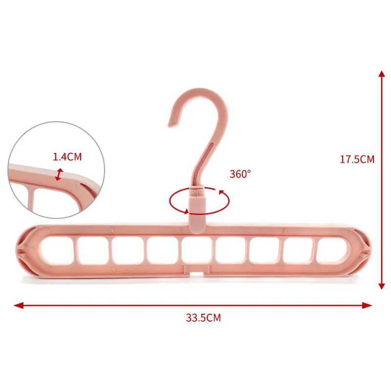 Multifunctional Wardrobe Space Saving Rotatable Hanger 9 Holes Foldable Plastic Hangers