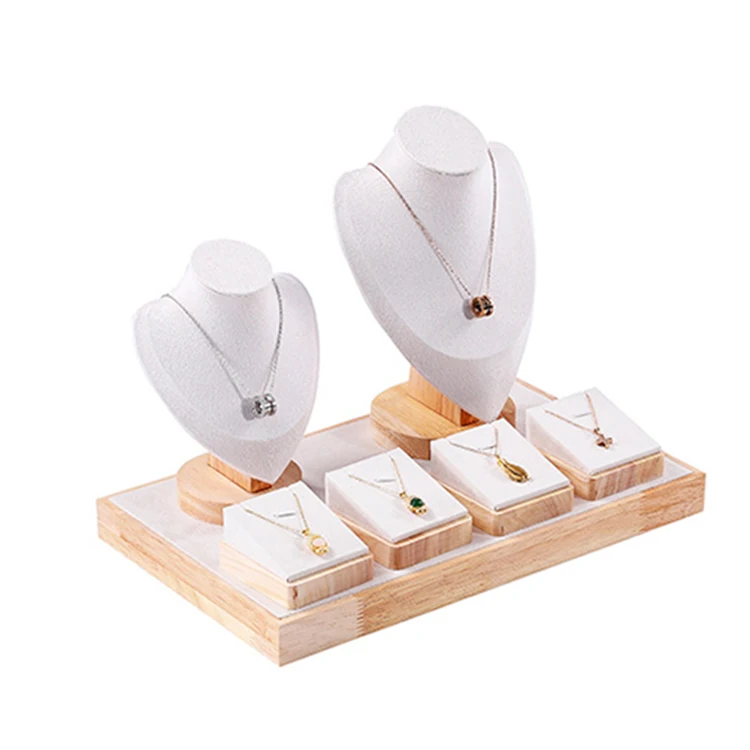 Luxury Wood Velvet Jewelry Store Exhibitor Display Set Bust Necklace