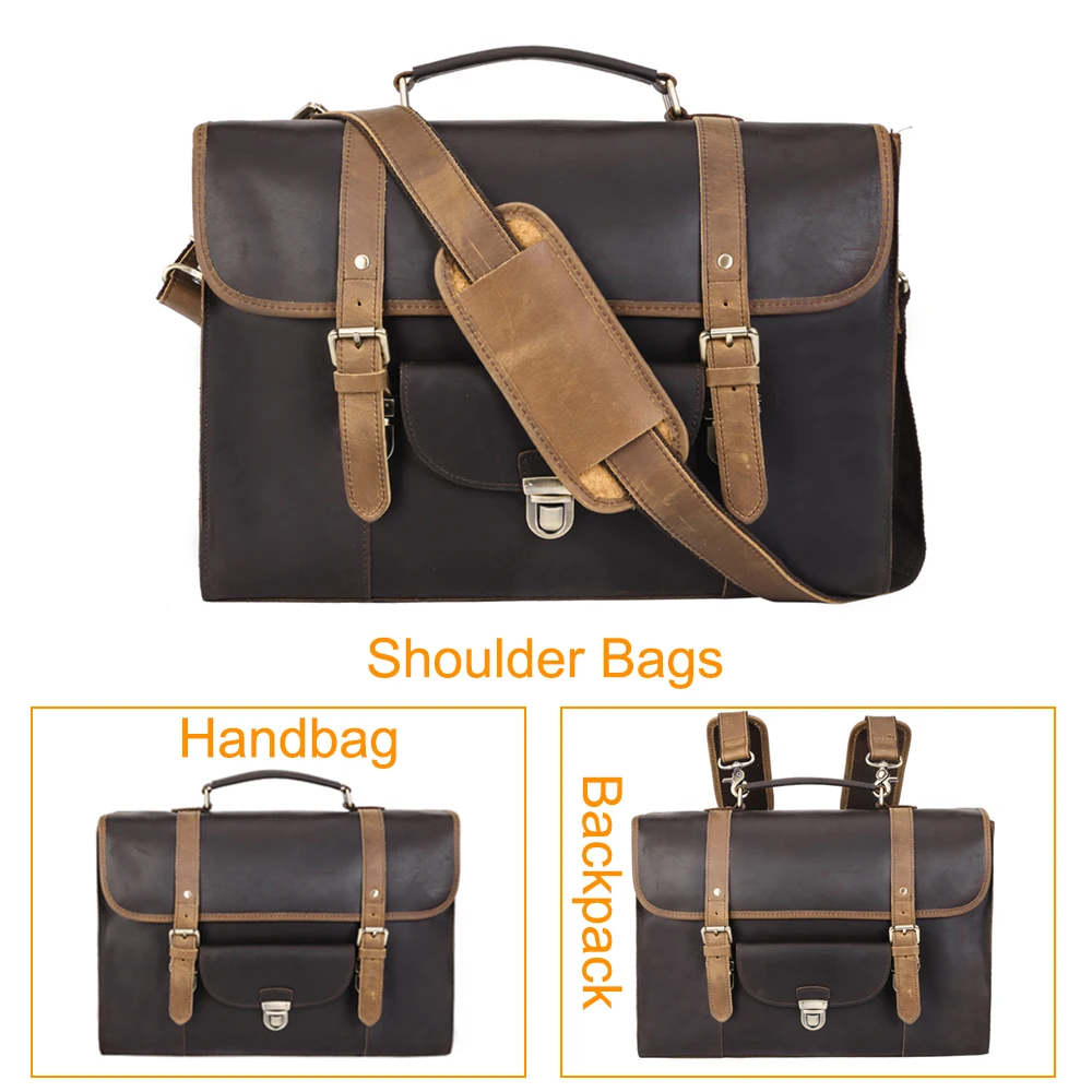 Tiding Custom Men Business Genuine Cow Leather Laptop Bag Briefcase Convertible Backpack