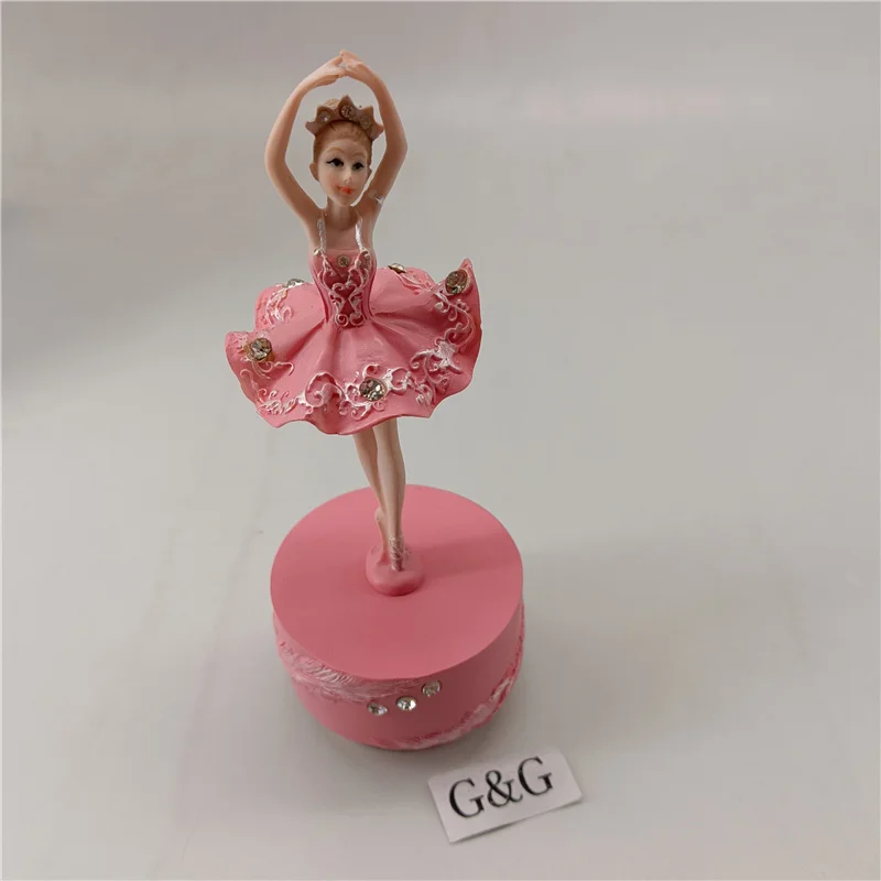 Wholesale Resin Dance Ballet Girl Pink White Color Clockwork Music