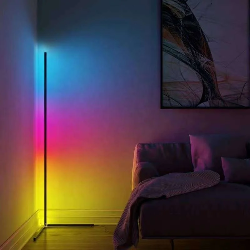 2021 New Etch Designer RGB Rainbow Remote Control Dimming Stand Lighting Led Floor Lamp RGB Corner Sunset Lamp