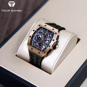 TSAR BOMBA Men's Cool Fashion Watch Luxury Brand Imported Quartz Movement 50M Waterproof Luminous Silicone Band
