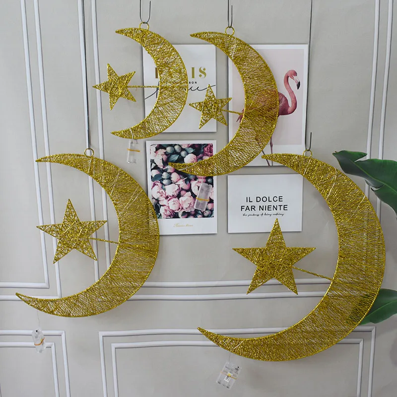 Handicraft Gold Hanging Crescent Decorations With Sparkly Led Lights ...