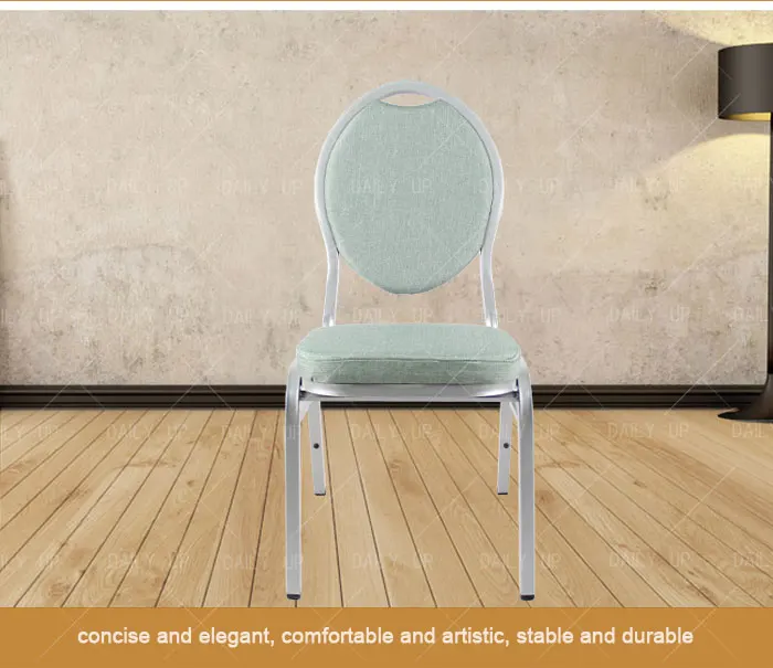 Light Green Stacking Hotel Banquet Chair Metal Frame Elegant Chair With Round Backrest For Restaurant Dining And Wedding Event