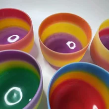 6"-14" Rainbow Quartz Singing Bowls in Note CDEFGAB Body Chakra Crystal Bowls