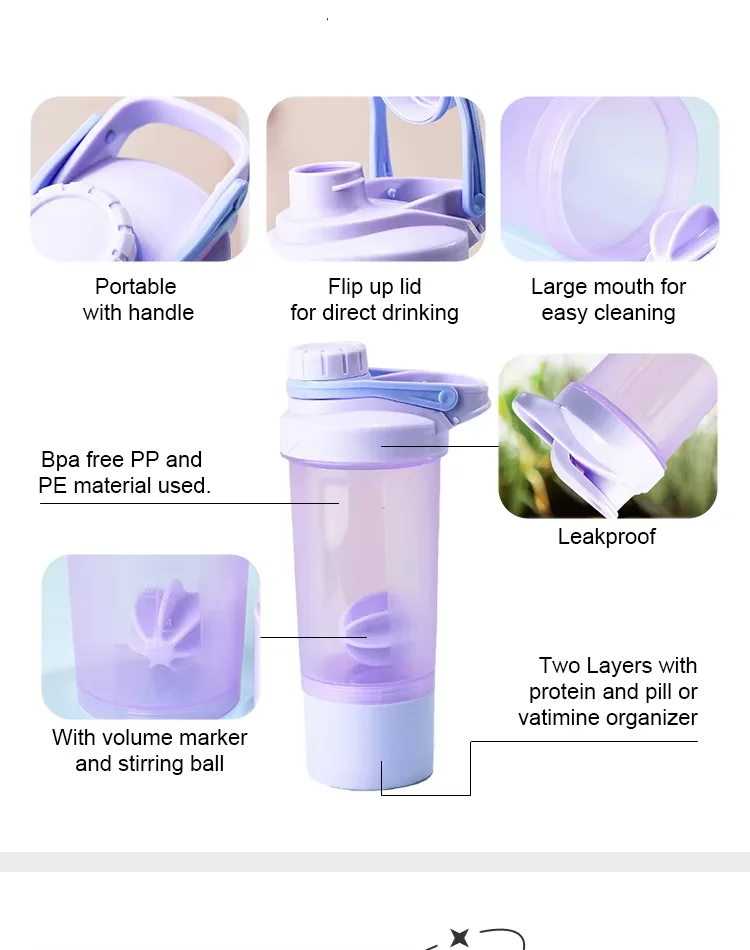 500ml BPA-Free BPA Small Gym Outdoor Transparent Colorful Protein Shaker Smoothie Dishwasher Safe Direct Drinking Back School