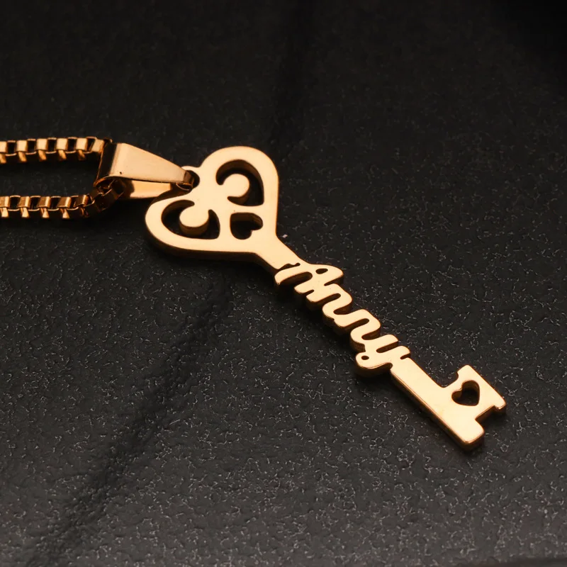 Custom Personalized Stainless Steel Key Design Name Pendant Necklace Fashion Accessory