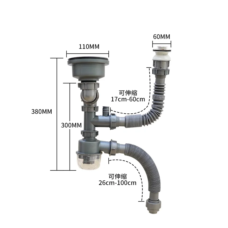 product draining anti odor drain kit for kitchen sink drain and garbage disposal flexible sink waste pipe-0