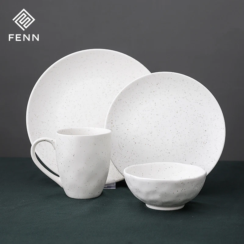 FENN Factory Wholesale Elegant Wedding Party Used White Matt Mug Speckled Sesame Glazed Porcelain Cup Mugs Custom Ceramic Mug