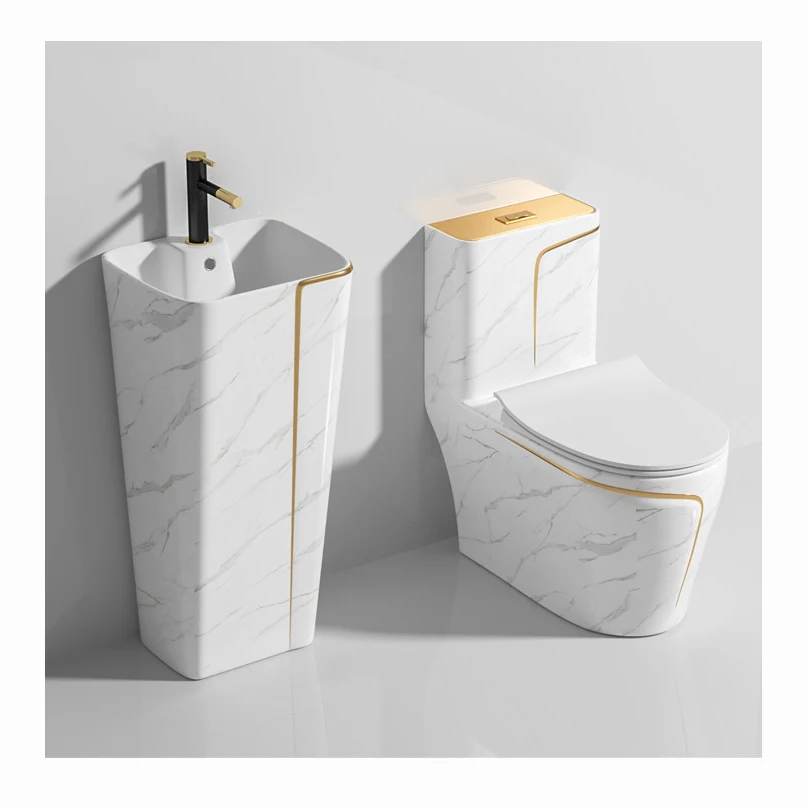Современный дизайн S-trap/P-trap черная золотая линия цельный шкаф для воды мраморный туалет и раковина ванная комната Унитаз керамическая мраморная