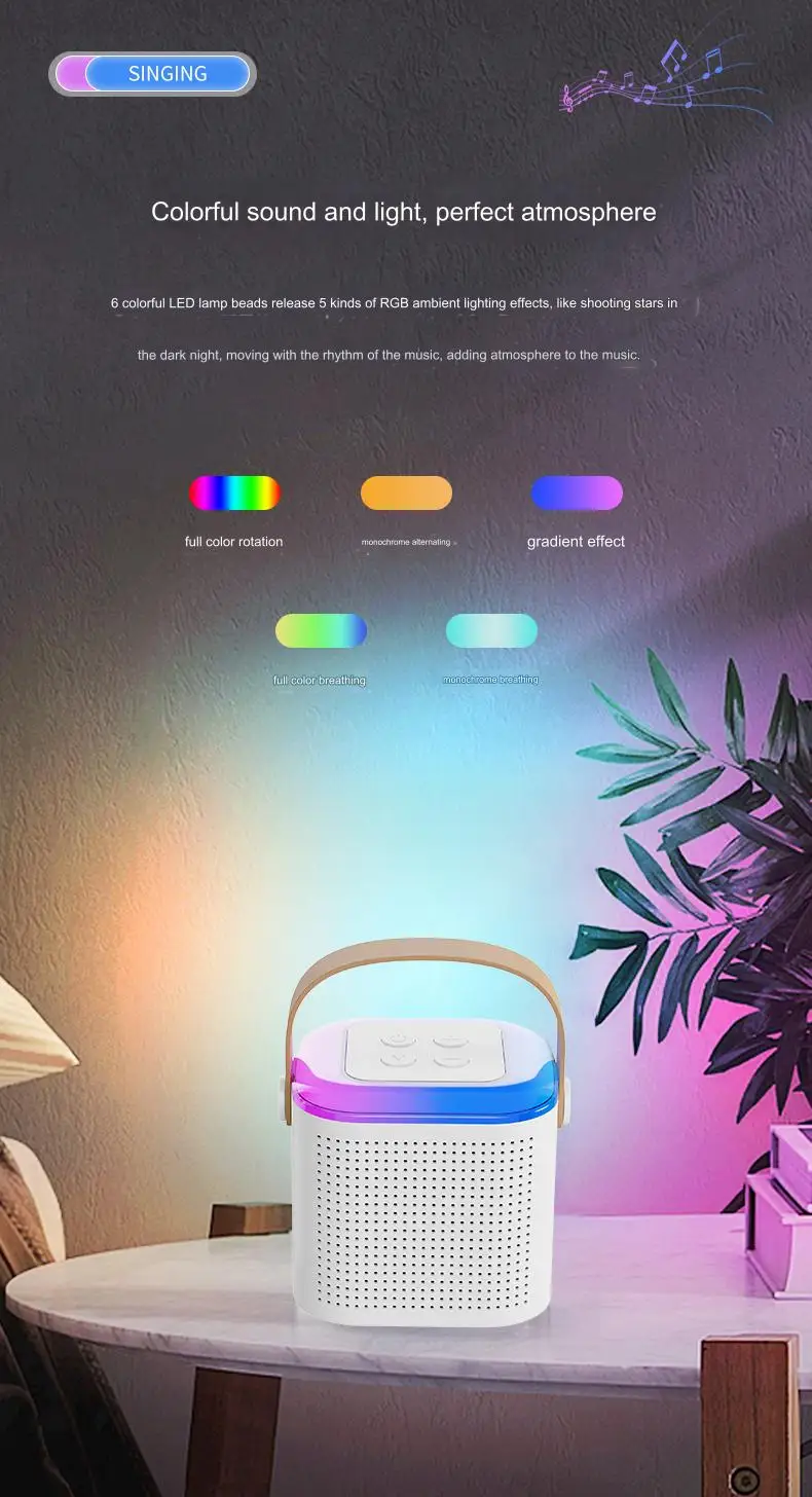 Portable Mini Karaoke System Party Speaker With Wireless Mic Bluetooth