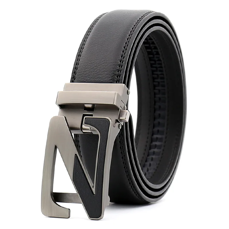 Men Custom Leather Ratchet Belt Automatic Sliding Buckle Designer Belt For Men