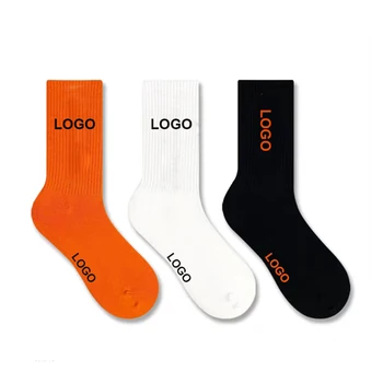 Wholesale men women custom logo cotton socks Amazon new fashion plain color crew socks