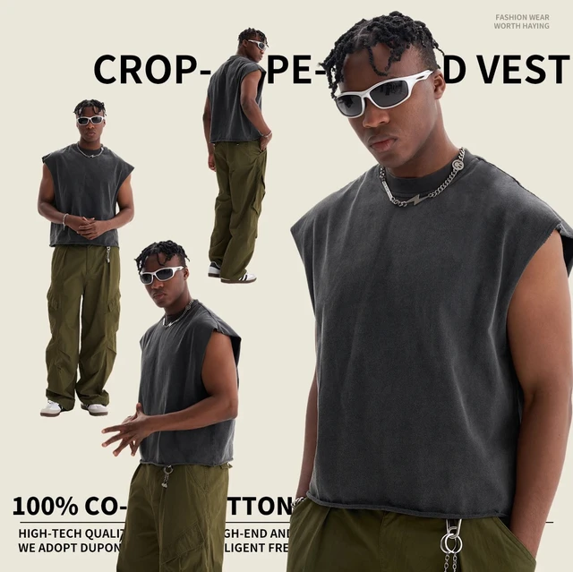 high quality heavyweight wash cropp vest custom black cropped boxy fit sleeveless tank top tee shirts