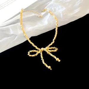 Golden Bow Bracelet Stylish Geometric Bead Adjustable Chain Length Lightweight Durable Trendy Jewelry Women Daily Outfit Party