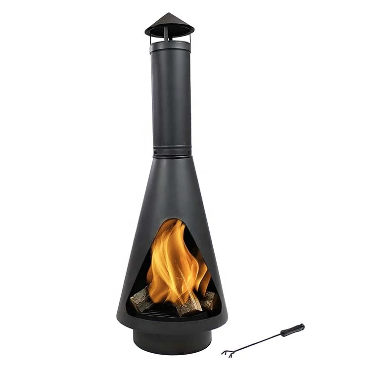 Garden Black Steel Fire Pit Wood Burning Chiminea Fireplace With Grate ...