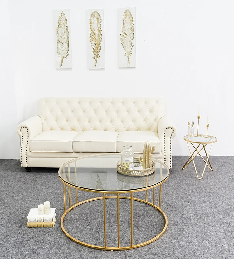Современный роскошный круглый журнальный столик в скандинавском стиле, мебель для гостиной, Диванный стеклянный Золотистый металлический боковой столик