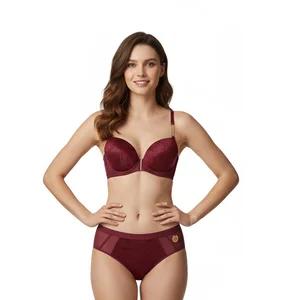 Wholesale Panty Set with Ornate Floral Embossed Satin Panels Decorative Gold Medallion Simple Women Lingerie for Sexy Underwear