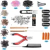 1000 anillos para extensiones de cabello + juego de herramientas con mango rojo y negro