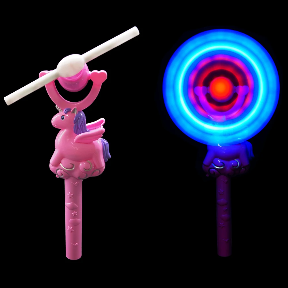 
 Праздничное украшение, радужные мигающие спиннинговые игрушки, музыкальная светодиодная подсветка, единорог, ветряная мельница, палочка  