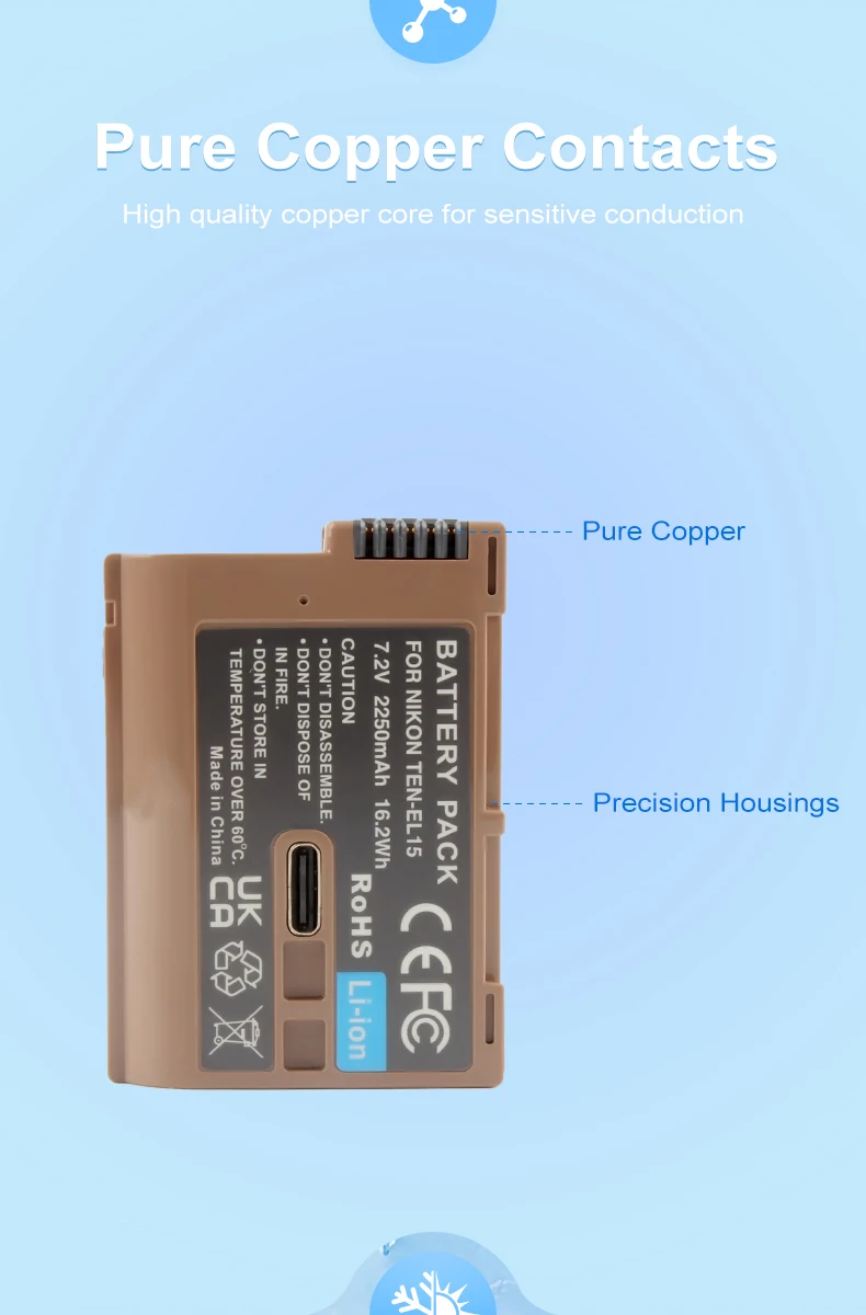 7.2V 2250mAh TEN-EL15 Digital Batteries With Type-C ENEL15 Lithium ion Battery for Nikon D500 D600 D610 D7100 D800 D800E Cameras details