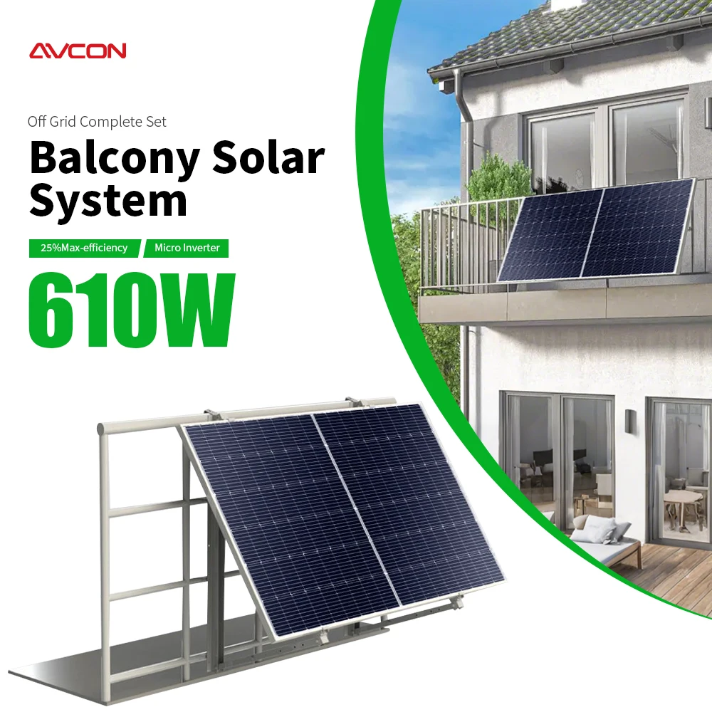 Avcon 800W Monokristalni Balkonski Solarni Sistem Kompletan Kućni Mikro Inverter Kit Litijum za Balkonkraftwerk Solarni Panele Set