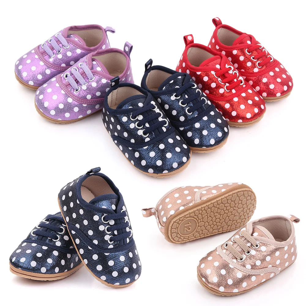 Solid Color Sparkling Round Polka Dot Decorative Elastic Baby Soft Soled Toddler Shoes manufacture