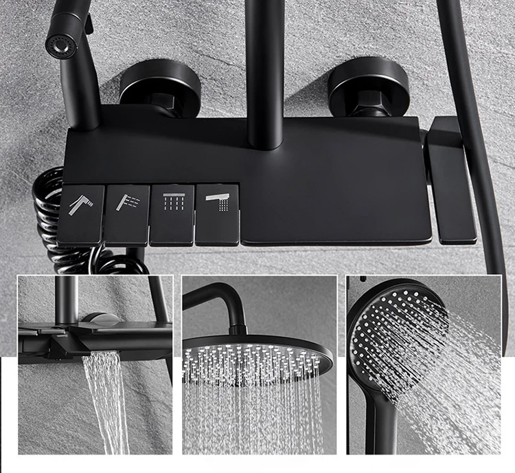 Juego de ducha con cabezal de tecla de piano para baño frío y caliente de 4 funciones