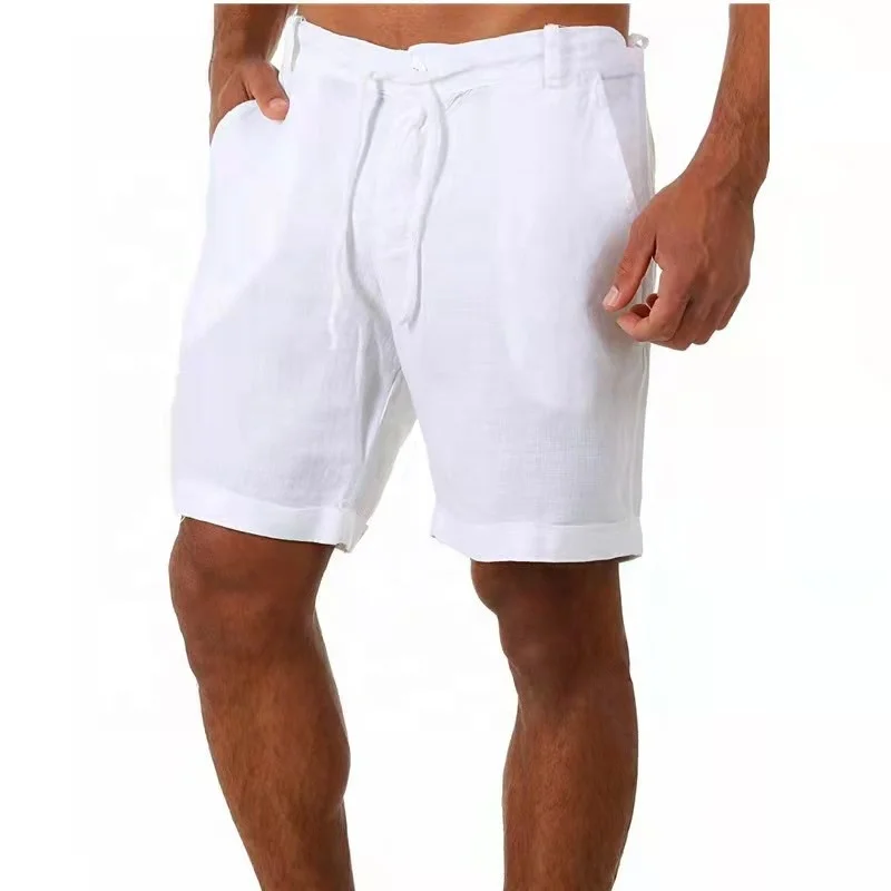 JL-92804 Wholesale Natural Health Hemp Solid Color Booty Shorts Plain Breathable Shorts Men’s Linen Shorts for Men