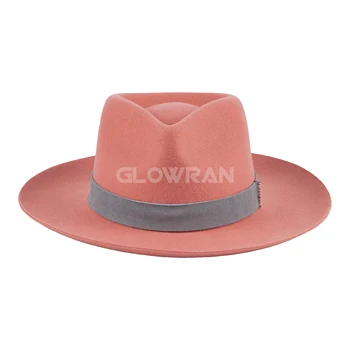 GlowRan Custom 100% Australian Wool Woman Felt Fedora Hat Size 61 Pink Color With Bands