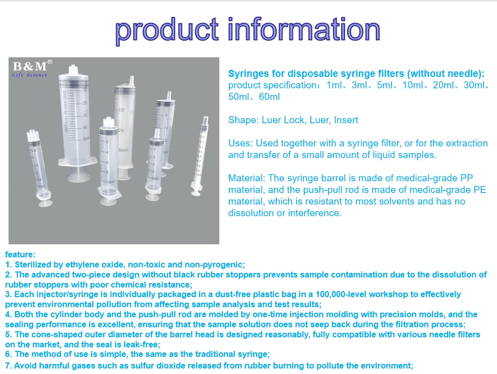 30ml Disposable Needle Filter Syringes (no Needle) - B&M