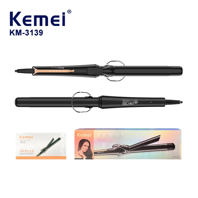 Machine électrique à boucler les cheveux de marque Kemei KM-3139, qualité supérieure, revêtement PTC, 5 niveaux de température réglables, chauffage rapide, boucleuse professionnelle pour femmes