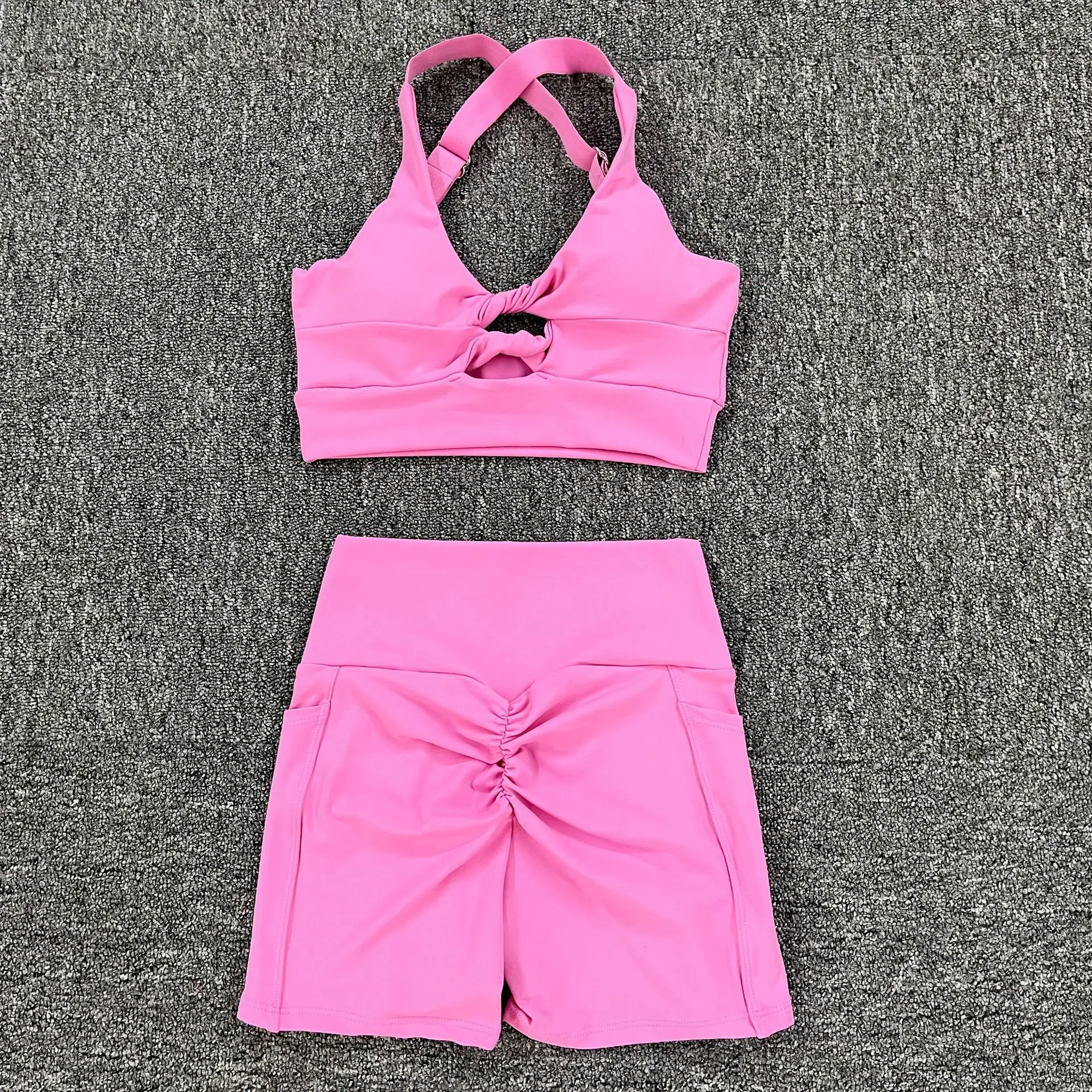 Custom Active Wear Custom Workout No Front Seam Shorts Set Sports Yoga 2 Piece Women Sexy Short Set supplier