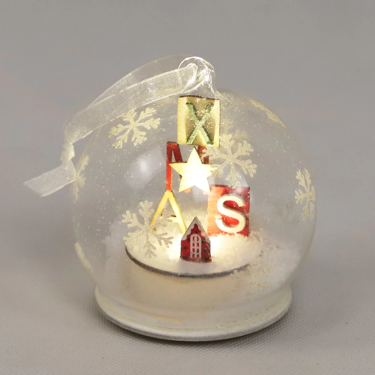 Personalised light up Christmas Tree Bauble Glass Transparent Festival Christmas Ornament Ball with wooden snowman inside manufacture