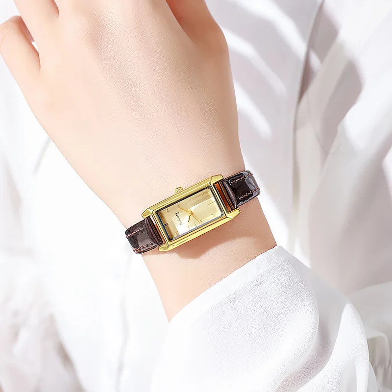 Gold Rectangular Eco-Friendly Women's Watch with Quartz