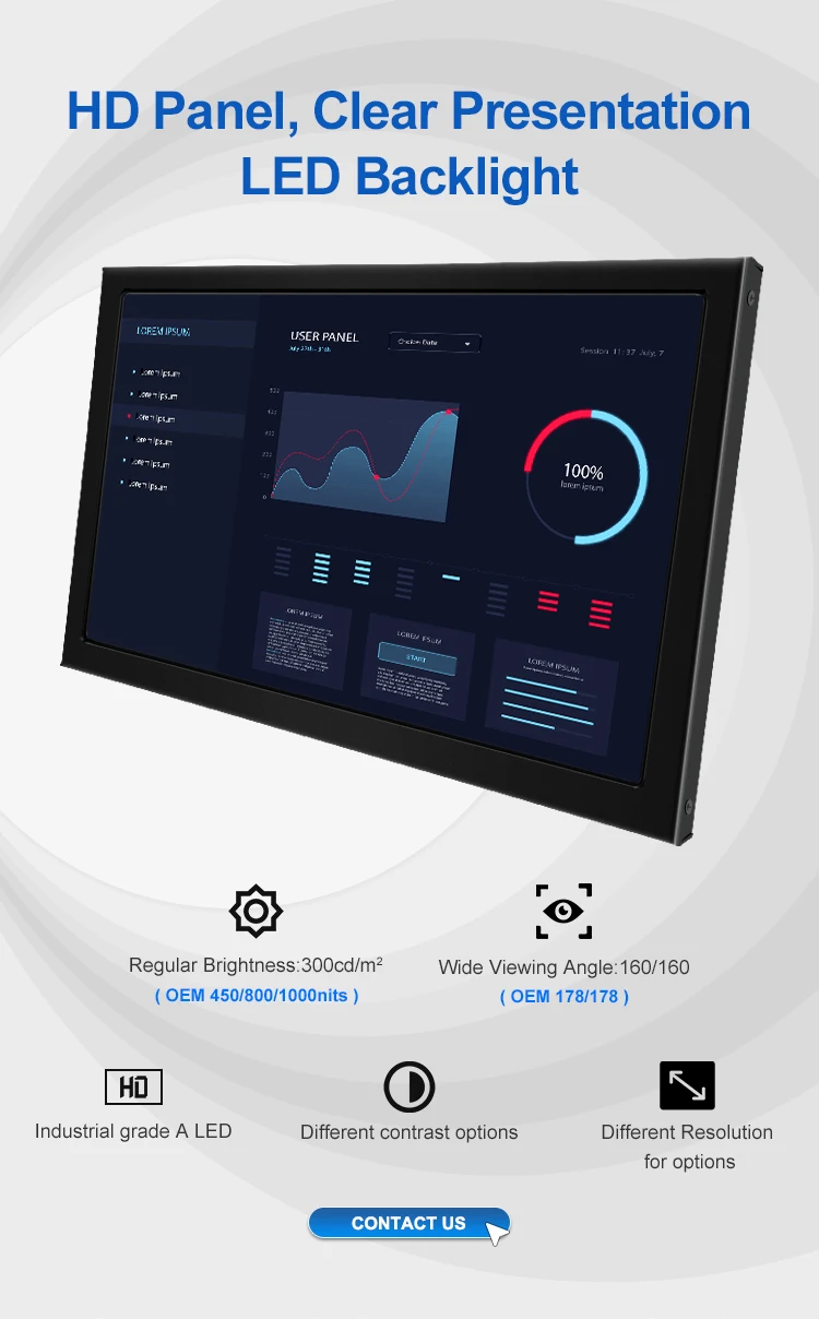 7-23.6 Inch Industrial Monitor IPS1920*1080 Touchscreen Metal Case TFT Wall Mounted Industrial Resistive Touch Screen Display