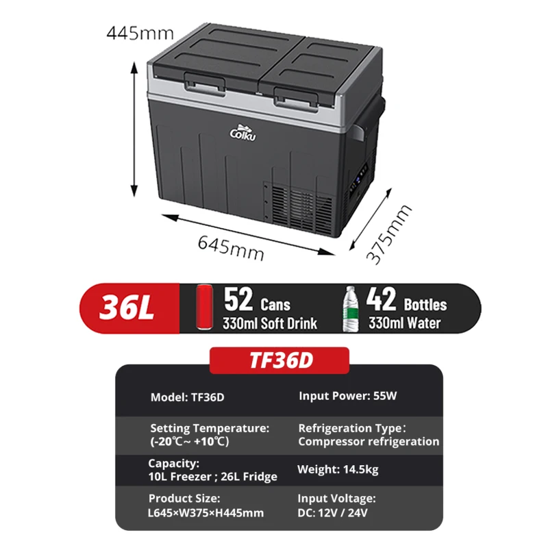 New Arrival 36L Compressor Freezer Box Portable Double Door Camping Fridge 12 Volt Refrigerator for Truck
